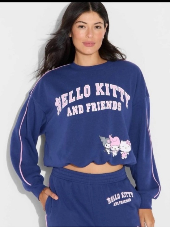 Sanrio Sweaters - Hello Kitty Navy Sweatshirt with Pink Lettering